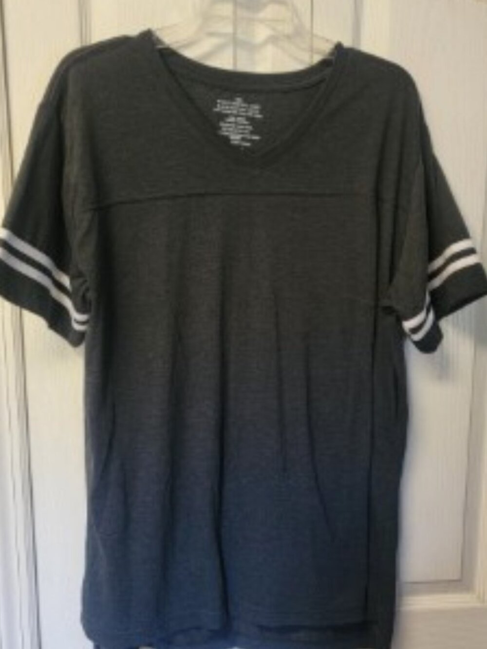 Womens 2XL Black Heather V Neck Baseball Tee High Low Hem Stripe Sleeve